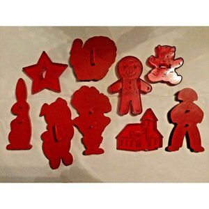 Vintage 9 Red Plastic Every Holiday Cookie Cutters Baking